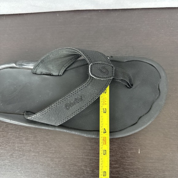 Olukai Ohana Sandals Women's Size‎ 8/8.5? Black Leather Rubber Flip Flops Summer - Picture 10 of 10